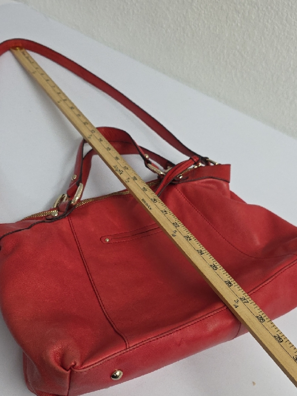 B. Makowsky Red Genuine Leather Shoulder Bag Gold Hardware Crossbody Purse - Picture 11 of 16